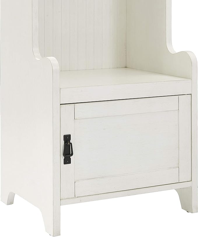 Crosley Furniture Fremont Hall Tree with Storage Cabinets and Coat Rack Hooks for Hanging, Distressed White