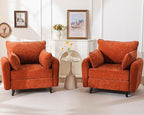 Oversized Accent Chair Set of 2,All Seats Storage,Comfy Armchair,24.5'' Deep Seat,Upholstered Living Room Chairs,Reading Chair for Bedroom,Office,Chenille,Orange