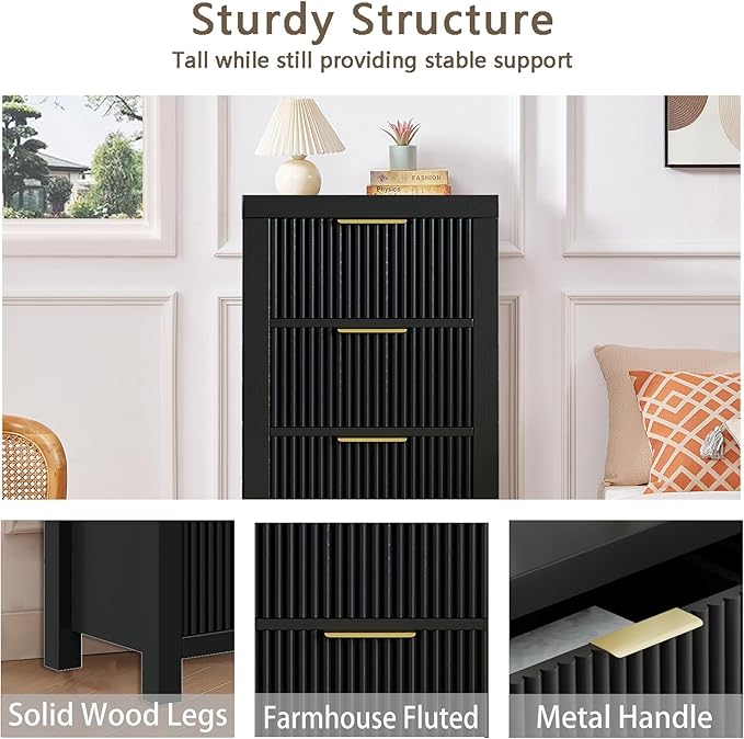 Modern Solid Wood Chest of Drawers, Multifunctional Large-Capacity Storage Drawer Cabinet, Dresser Organizer with Metal Handle, for Hallway, Entryway, Black X2