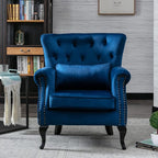 chairus Mid-Century Modern Accent Chairs Set of 2 Comfy Tufted Single Sofa Chair Wingback Armchair with Pillow for Club, Living Room, Bedroom - Velvet, Blue