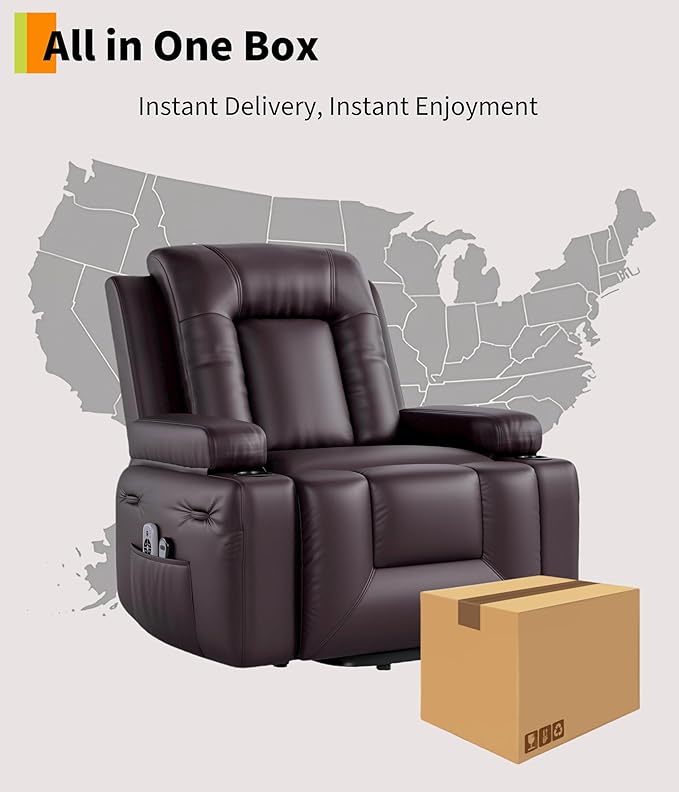 GarveeHome Power Lift Recliner Chair - Heat and Massage, PU Leather Electric Lift Recliner Chair for The Elderly, Adjustable Back and Legs, Designed for The Elderly and People with Mobility impaired