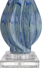 Possini Euro Design Teresa Coastal Modern Table Lamp with Square Riser 32.5" Tall Blue Teal Drip Ceramic Beige Drum Shade Living Room Bedroom House Bedside Nightstand Home Office (Color May Vary)