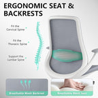 Ergonomic Office Chair, High Back Mesh Desk Chair with Lumbar Support, 360° Swivel & Slide-Adjustable Arms, Tilt Lock and Recline, Breathable Task Chair for Home Office & Gaming (Grey)