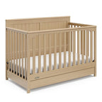 Graco Hadley 5-in-1 Convertible Crib with Drawer (Driftwood) – GREENGUARD Gold Certified, Fits Standard Crib Mattress, Converts to Toddler Bed, Daybed and Full Bed, 4 Adjustable Mattress Heights