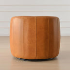 KINWELL 100% Top Grain Genuine Leather Swivel Barrel Armchair No Assembly Modern Upholstered Leather Swivel Accent Chairs with Toss Pillow for Living Room Office Lounge, Camel