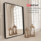 40x30 Inch Black Metal Framed Bathrrom Mirror for Wall,Matte Black Rectabgle Vanity Mirror,Tempered Glass,Anti-Rust,Rounded Corner,Horizontal or Vertical