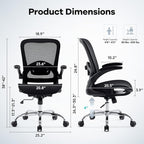 Office Chair Mesh Seat,Ergonomic Mesh Desk Chair with Adjustable Lumbar Support,Computer Chair with Flip-up Armrests, Rolling Executive Chairs, Home Office Chair(Black)