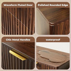 Modern Fluted 5 Drawer Tall Dresser, 48" H, Walnut, Curved Profile Design, Mid Century Wood Chest of Drawers for Bedroom, Living Room, Hallway