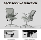 Computer Desk Chair with Wheels, Mesh Office Chair with Flip Up Arms, Adjustable Lumbar Support, Swivel Desk Chair Comfy, All Grey