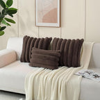 FUTEI Dark Coffee Decorative Throw Pillow Covers 26x26 Inch Set of 2, Square Soft Faux Rabbit Fur Big Striped Pillow Sham,Home Decor for Couch Sofa Bed Living Room