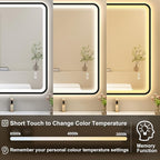 S'bagno 32X24 Black LED Mirror for Bathroom with Frontlit & Backlit, LED Bathroom Mirror with Metal Frame, Anti-Fog, Stepless Dimmable, 3 Colors Temperature LED Vanity Mirror(Horizontal/Vertical)