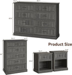 Farmhouse Dresser and Nightstand Sets, 4Pcs Bedroom Furniture Set, Nightstand Set of 2 & 55" Wide 8 Drawer and 44" Tall 5 Drawer Dresser with Large Drawers & Bar Handles, Grey
