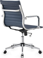 Office Desk Chair,Modern Conference Room Task Chairs,Leather Computer Swivel Excutive Ribbed Ergonomic Rolling Chair for Home Office Desk Chair （Navy）