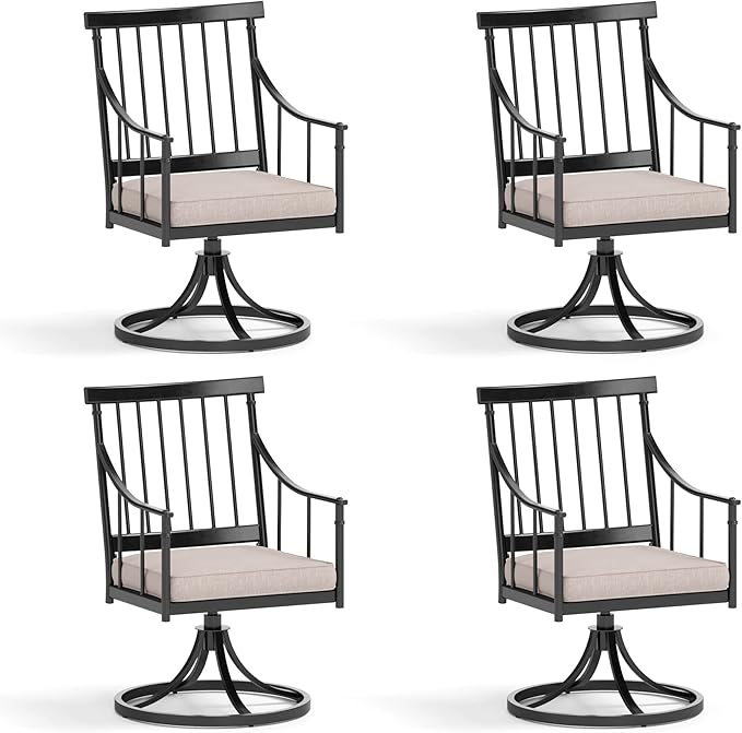 Sophia & William Swivel Patio Chairs Set of 4, Metal Rocker Rocking Outdoor Dining Chairs with Seat Cushions, Patio Bistro Steel Furniture Chairs with Armrest for Outside Yard, 4 Pack