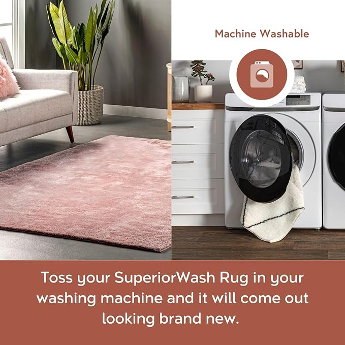 nuLOOM 4' Square Cozy Plush Area Rug, Machine Washable, Non-Slip, Soft Fluffy Shag Carpet for Living Room Bedroom Kids Room Nursery Home Decor, Loni Pink