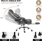 Home Office Desk Chair, 90°-160° Reclining, High Back Executive OfficeChair 400LBS with Footrest, Ergonomic Scratch-Resistant Faux Leather Computer Gaming Chair with Lumbar Support