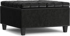 SIMPLIHOME Harrison 30 inch Wide Transitional Square Small Coffee Table Storage Ottoman in Midnight Black Vegan Faux Leather, Assembled, for The Living Room and Bedroom