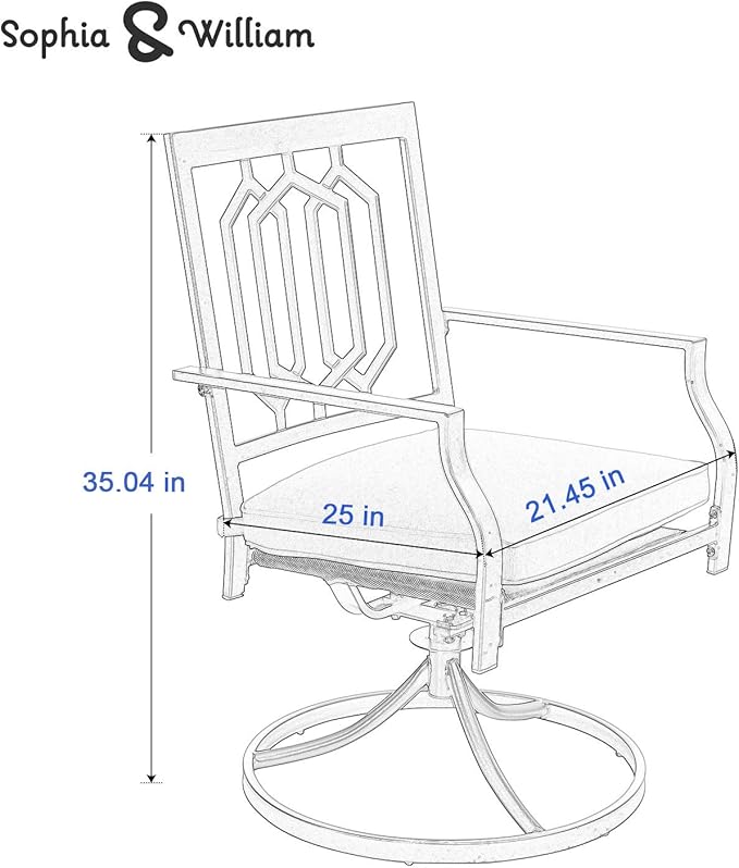 Sophia & William Outdoor Metal Swivel Chairs Set of 4 Patio Dining Rocker Chair with Cushion Furniture Set for Garden Backyard Bistro, 300 lbs