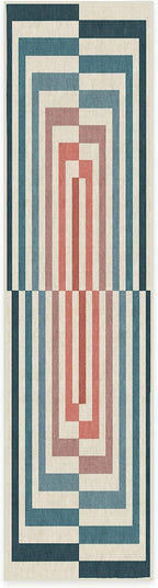 RUGGABLE x Jonathan Adler Machine Washable Modern Runner Rug – Op Art Teal 2.5x10, Stain-Resistant, Non-Slip – Washable Rug for Hallway, Entryway, Living Room & Kitchen–with Standard Pad