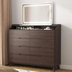 Dresser for Bedroom with 8 Drawers, 55" Large Dresser & Chest of Drawers with Charging Station, Wood Closet Clothes Storage Tall Dressers Organizer for Bedroom Living Room Hallway, Brown