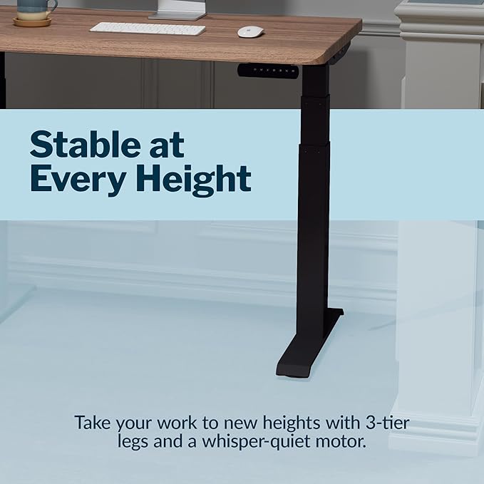 Vari ComfortEdge 40x26 Inch Adjustable Standing Desk – Small Electric Sit Stand VariDesk for Apartment, Bedroom, or Home Office + Beveled Edge, Tool-Free Assembly (Walnut Top/Black Legs)