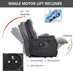PELUMY Manual Lift Recliner Chair with Massage and Heat for Elderly, Single Motor Electric Lift Chair, Heavy Duty Recliner with USB Charging & Side Pockets (Breathable Leather, Grey)