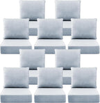 Luxury 6" Outdoor Cushions for Patio Furniture, 24x24x6" Thick Seat Cushion Set of 10, Fade Resistant Couch Chair Replacement Cushions High Density Wicker Chair Cushion w/ Removable Cover Baby Blue