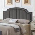 24KF Velvet Fabric Upholstered Queen/Full Headboard with Nail Trims,Modern Vertical Channel Design with Curved Headboard,6052-Q-Dark Gray