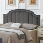 24KF Velvet Fabric Upholstered Queen/Full Headboard with Nail Trims,Modern Vertical Channel Design with Curved Headboard,6052-Q-Dark Gray