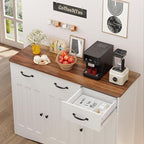 Gizoon Farmhouse Sideboard Buffet Cabinet, 42.5'' Kitchen Storage Cabinets with 3 Drawers and Barn Doors, Wood Coffee Bar Cabinet with Adjustable Shelf for Kitchen, Dining Room, Living Room, Retro