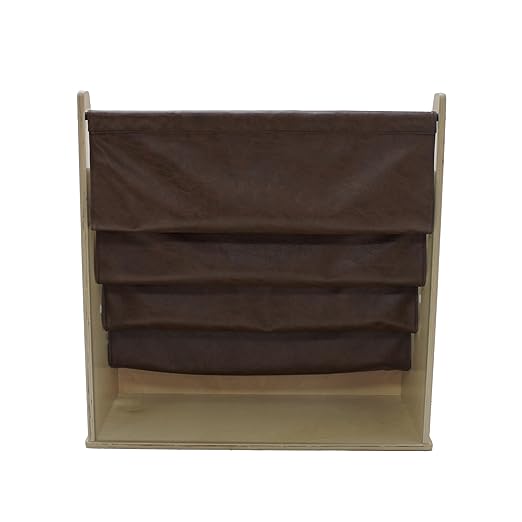 Factory Direct Partners Rustic Kid Birch Sling Book Display; Distressed Faux Leather 4-Shelf Storage for Books or Magazines; Furniture for Bedroom, Playroom, Daycare or Classroom - Walnut, 13745-323