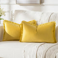 FUTEI Lemon Yellow Velvet Decorative Throw Pillow Covers 12x20 Set of 2,Soft Cozy Edge with Tassels Lumbar Pillow Cases,Boho Modern Home Decor for Couch Bed Living Room