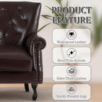Modern Accent Chair Set of 2, Mid-Century PU Leather Armchair with Solid Wood Legs, Single Sofa Chair for Living Room, Bedroom, Leisure Room, or Reading Room(Caramel)