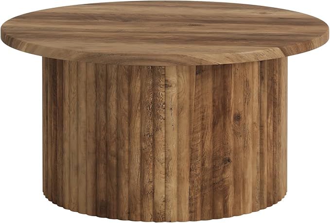 Tribesigns 31.5" Round Coffee Table, Farmhouse Circle Center Table with Sturdy Metal Base, Modern Accent Sofa Side Table for Living Room, Wooden Grain Veneer Top