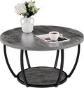 VEVOR Coffee Table, Modern Round Coffee Table, 2 Tiers Wooden Circle Center Desk with Open Storage, Minimalist Sturdy Metal Frame Accent End Desk for Living Room, Office, Easy Assembly, Grey