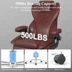 Office Desk Chair, Executive Leather Office Chair, High Back Ergonomic Home Desk Chair with Padded Flip-up Arms, Big and Tall Computer Chair with Rocking Function, 360°Swivel Free, Brown