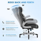 COLAMY Office Ergonomic Desk High Back Executive Chair with Pop-Out Lumbar Support, Upgraded Casters, Adjustable Headrest, Flip-Up Arms, Leather Home with Thick Cushion for Comfort - Black
