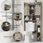 Over The Toilet Storage Cabinet, Farmhouse Storage Cabinet Over Toilet with Sliding Doors，Home Space-Saving Toilet Rack, for Bathroom, Restroom, Laundry.Wash Grey