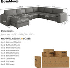 EASE MOOSE Large Faux Leather Sectional with Ottoman, Oversized Modular Couch, Modular Sectional Sofa with Deep Seat, Scratch Resistant Faux Leather Material, U Shaped Couch for Big Spaces, Grey