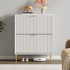 SICOTAS Fluted Shoe Cabinet Storage for Entryway with 2 Flip Drawers-11.8" Deep Freestanding Shoe Organizer Cabinet with 6-Tier Shelves, Large 20 Pairs Shoes Rack Cabinet for Foyer Hallway, White