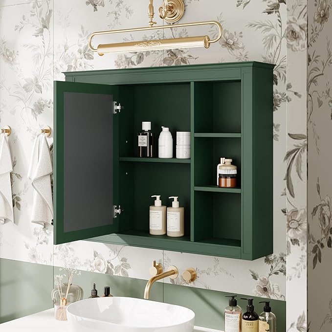Bathroom Wall Cabinet with Mirror, 35'' x 27.5'' Medicine Cabinet with Mirror Door and Adjustable Shelves, Over Toilet Storage Cabinet, Wall-Mounted Bathroom Mirrors for Over Sink with Storage