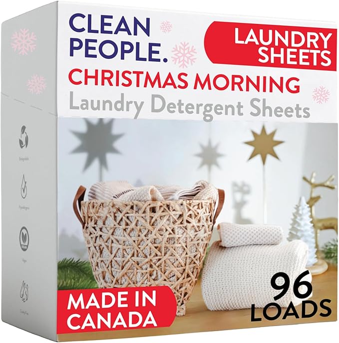 The Clean People Laundry Detergent Sheets - Laundry Soap - Ultra Concentrated, Recyclable Packaging, Stain Fighting - Christmas Morning (96 Count)