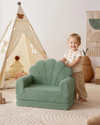 Blissful Diary Kids Couch, 2-in-1 Soft Toddler Couch Fold Out, Toddler Chair Comfy, Convertible Sofa to Lounger, Kids Furniture for Playroom, Gift for Birthday, Children's Day, Green Shell