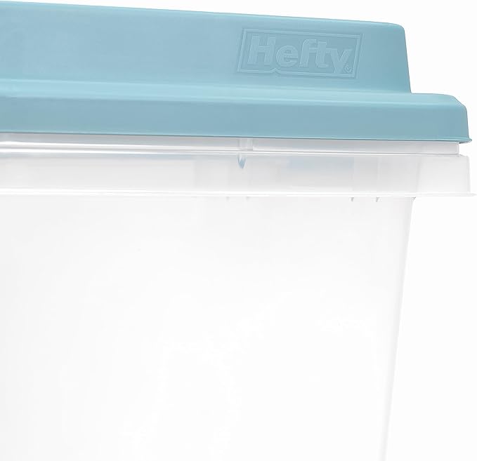 Hefty HI-RISE 40 Qt Stackable Storage Bins with Lids – 6 Pack Clear Plastic Under Bed Storage Containers, Shoe Organizer Boxes with XL Lid-Locking Latches, Comfort-Grip Handles, Durable Double Rim