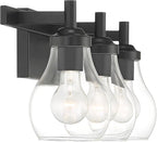 Possini Euro Design Danvers Modern Wall Light Black Metal Hardwired 22 1/2" 3-Light Fixture Clear Globe Glass Shades for Bedroom Bathroom Vanity Reading Living Family Room Hallway House Home Decor
