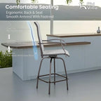 PHI VILLA Outdoor Swivel Patio Bar Stools Set of 2, 30 Inch Bar Height Tall Patio Chairs with Back & Armrest, Durable Textilene Fabric in Grey for Deck Lawn Garden