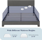 Allewie Full Size Bed Frame with Adjustable Headboard, Upholstered Platform Bed with Wood Slats, Heavy Duty Mattress Foundation, No Box Spring Needed, Noise-Free, Easy Assembly, Dark Grey