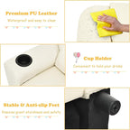 Costzon Kids Recliner Chair with Cup Holder, Toddler Furniture Children Armrest Sofa w/Headrest & Footrest for Girls Boys Baby Bedroom, Kids Room, PU Leather Kids Recliner Couch (Beige)