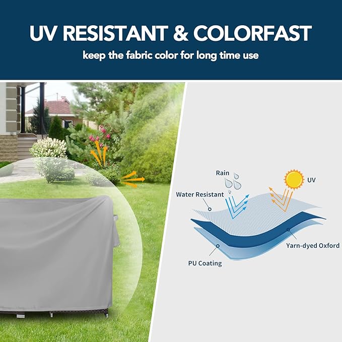 Easy-Going Round Patio Furniture Cover Waterproof Outdoor Dining Table and Chair Cover Anti-UV Outside Sectional Sofa Set Covers (72"DIA x 28"H, Grey)