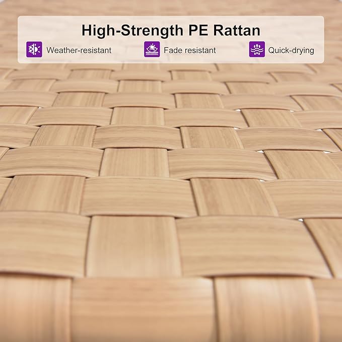 PURPLE LEAF Patio Chaise Lounge Rattan Chair Outdoor Pool Adjustable Recliner Wicker Lounger for Outside Woven Furniture Tanning Poolside Lounger Sand Brown